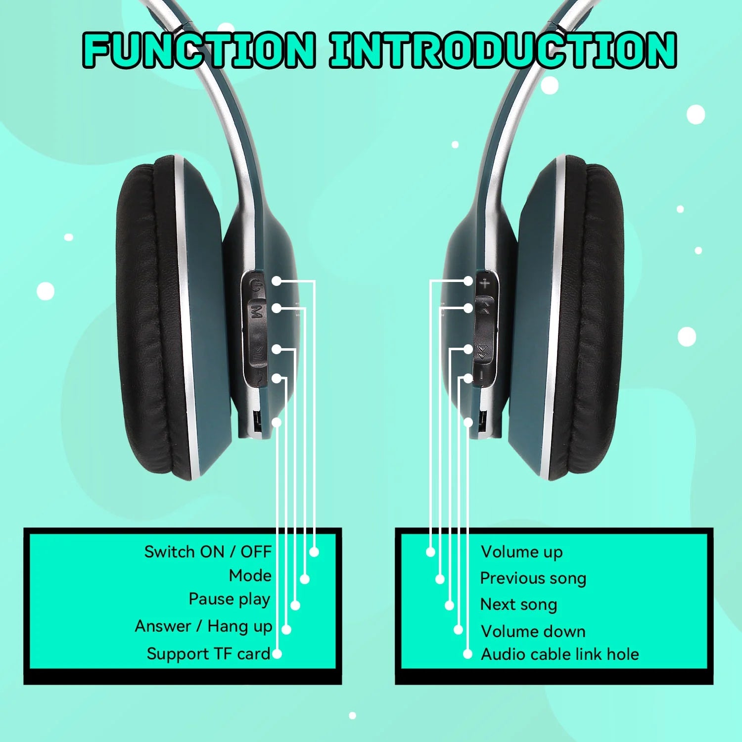 Bluetooth Headphones over Ear, Wireless Headphones Wired with 40 Hours Playtime Foldable Hifi Stereo Headset with Microphone, Soft Ear Pads, FM/TF for Cellphone/Pc