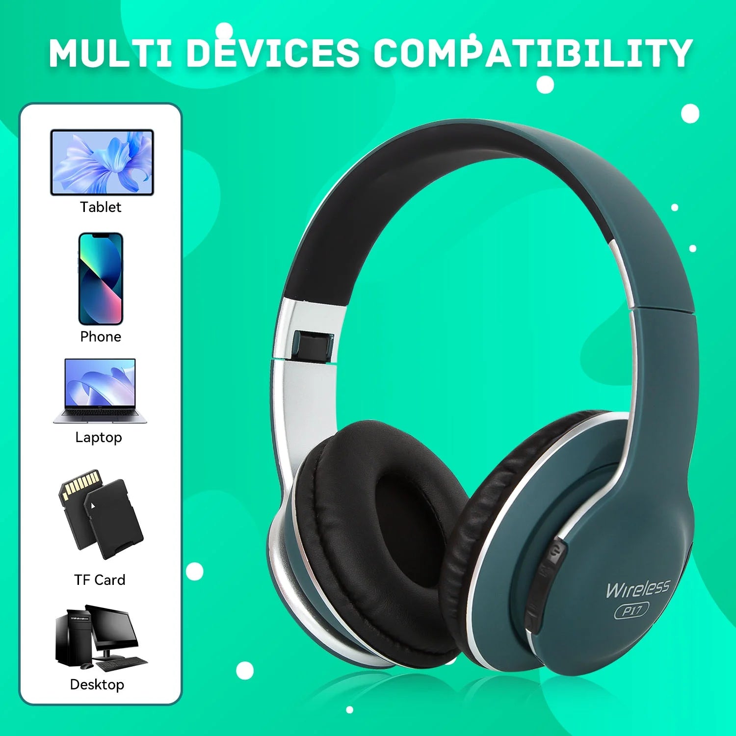 Bluetooth Headphones over Ear, Wireless Headphones Wired with 40 Hours Playtime Foldable Hifi Stereo Headset with Microphone, Soft Ear Pads, FM/TF for Cellphone/Pc